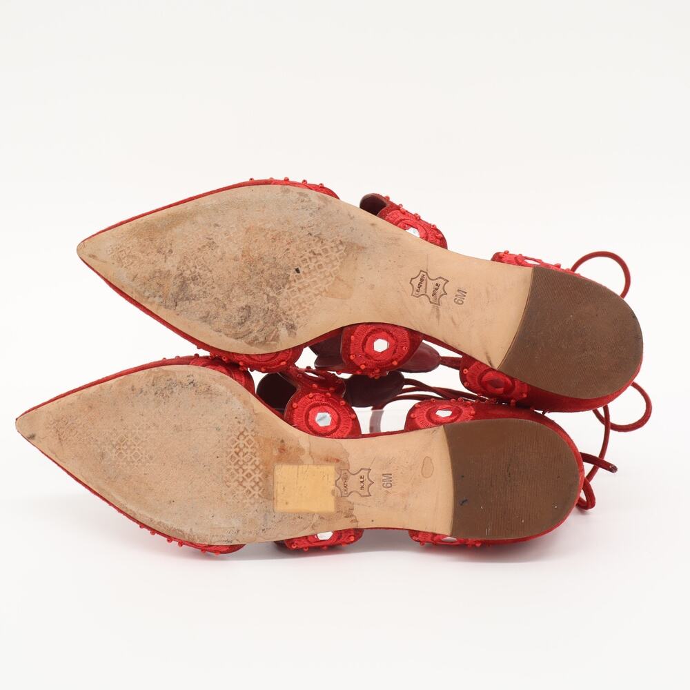 Tory Burch Sz 6M Suede Yasmin D'Orsay Point Toe Flat Red Embroidery Beads - Picture 8 of 11